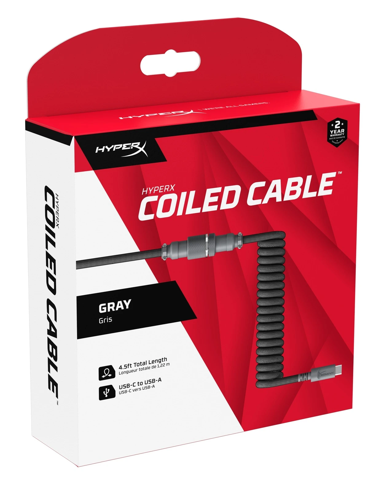 HyperX Coiled Cable (Grey) 1 HyperX Coiled Cable (Grey)