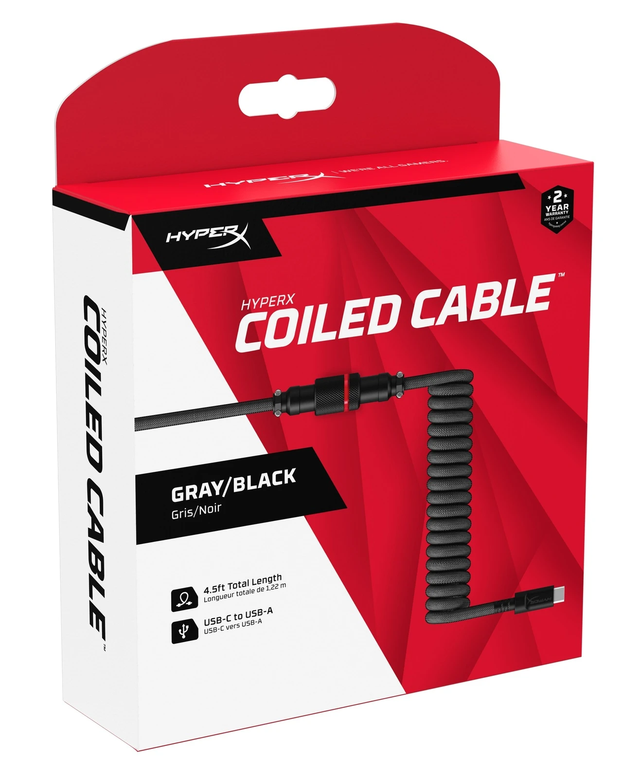 HyperX Coiled Cable (Grey & Black) 1 HyperX Coiled Cable (Grey & Black)