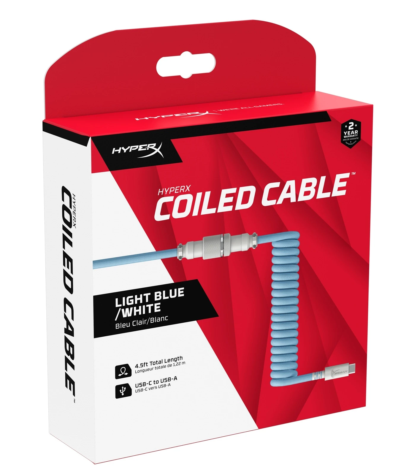 HyperX Coiled Cable (Light Blue & White) 1 HyperX Coiled Cable (Light Blue & White)