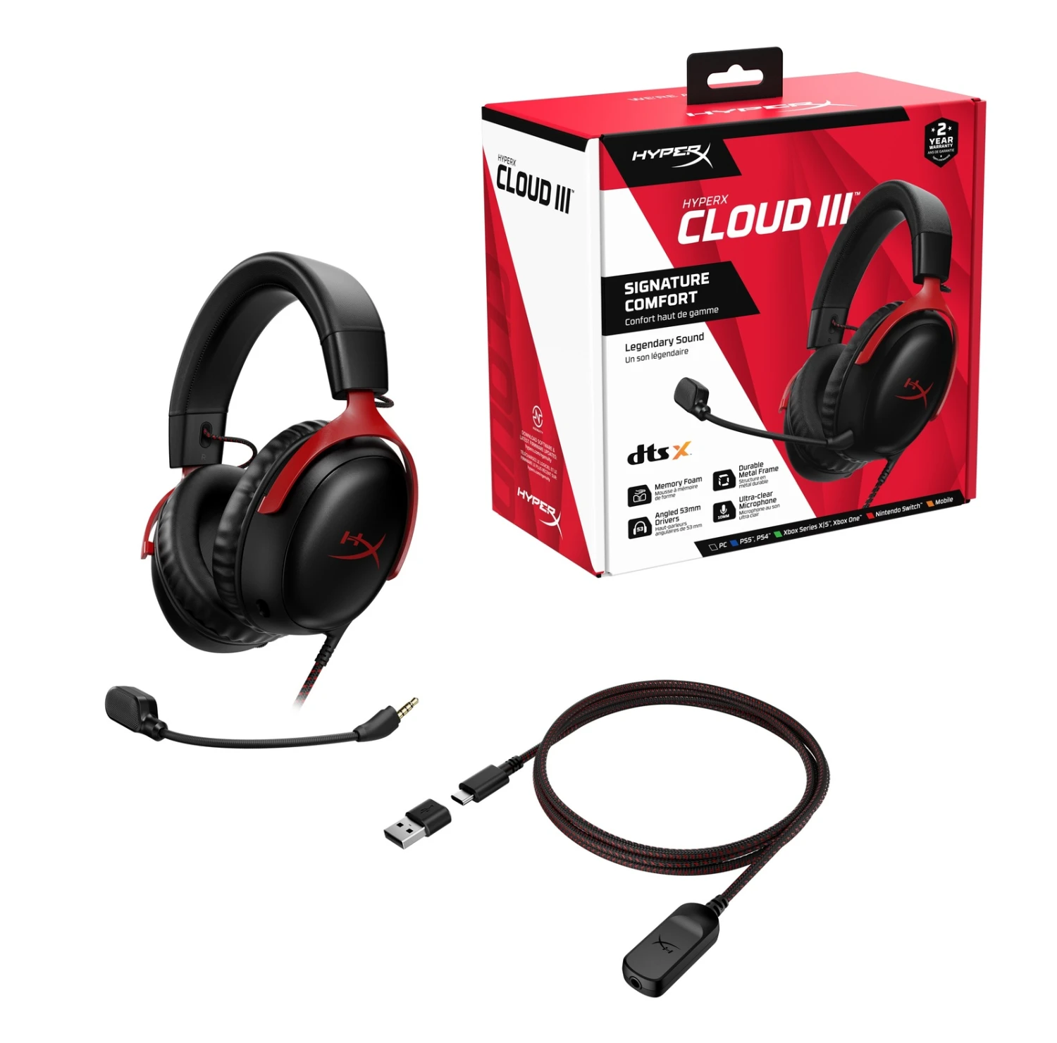 HyperX Cloud III Gaming Headset (Black & Red) 2 HyperX Cloud III Gaming Headset (Black & Red) - Image 2